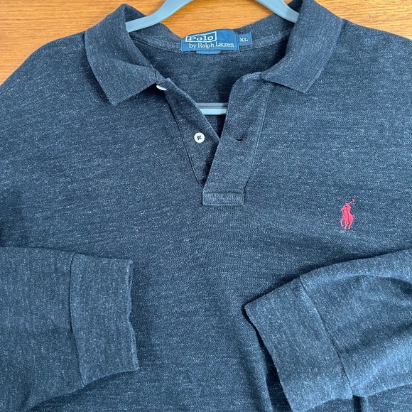 Polo by Ralph Lauren Men's Long Sleeve Polo Top/Heather Charcoal Grey - Picture 4 of 4